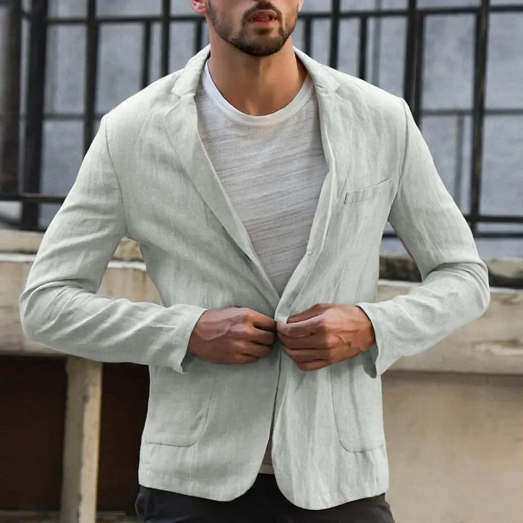 

Men Casual Suit Linen Loose Thin Coat Solid Color Comfortable Fashion Daily Office Business Outdoor Spring Autumn 2024 New