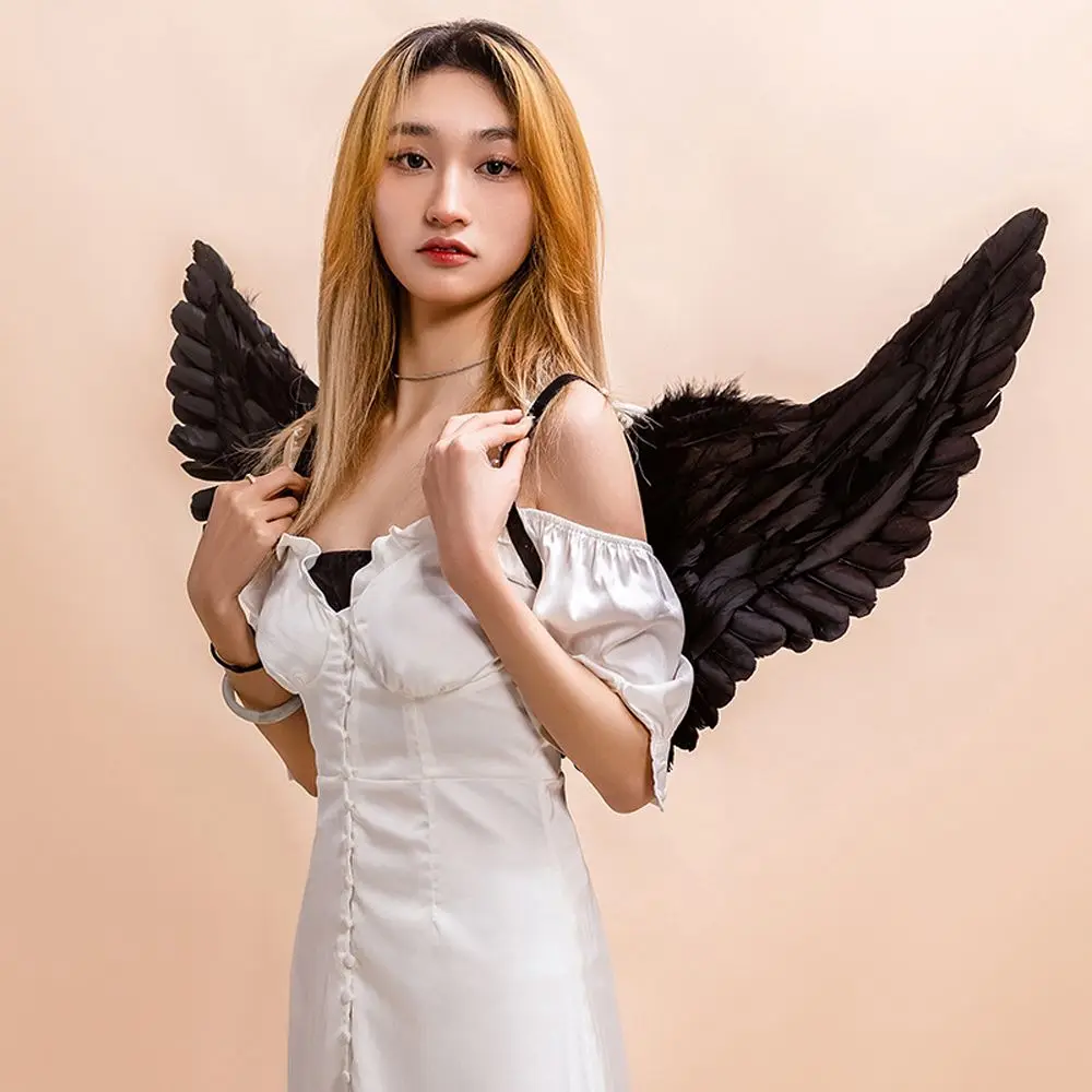 Vrouwen Angel Veervleugels Halloween Kerst Decoratie Party Props Stage Performance Tonen Scene Layout Engelenvleugels Zwart Wit