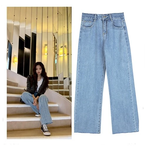 Kpop Seo Yea Ji IU Lee Eun pantalones vaqueros rectos azules de cintura alta para mujer, jeans sueltos informales salvajes Coreanos|Pantalones vaqueros| - AliExpress