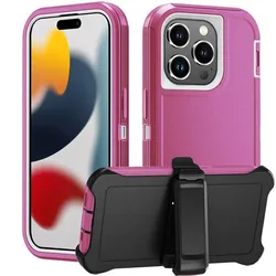 Heavy Duty 3 - in - 1 Defender Armor Phone Case with Back Belt Clip - iPhone 17 (White Rose)