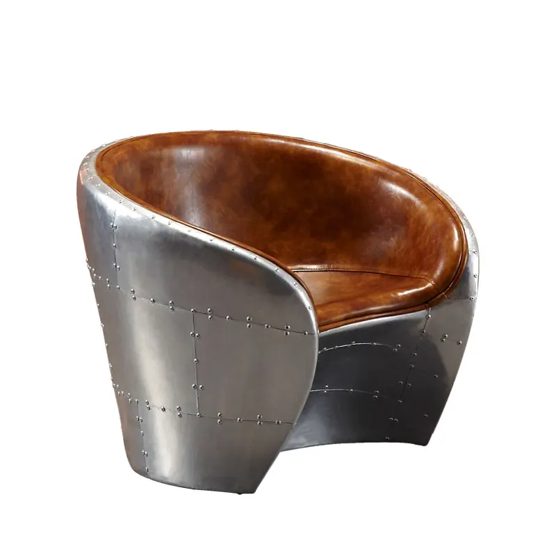 

Single person sofa chair, retro aluminum leather rivet surround genuine leather personalized creative art bar