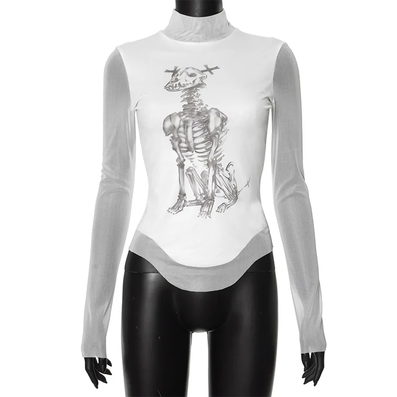 XUNZOO Women's Metallic Shiny Crop Top - Long Sleeve High Neck Rave Festival Clubwear Top - View #13