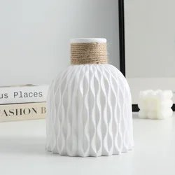 Pineapple Pattern Twine Imitation Ceramic Vase with Water Wave Design (White)