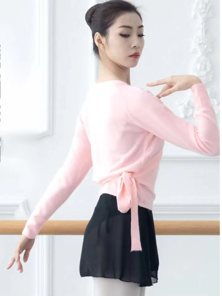 

Solid Color Ballet Tutu Lyrical Dance Costume Adult Latin Sweater Elegant Figure Skating Leotard Classical Long Sleeves Tops