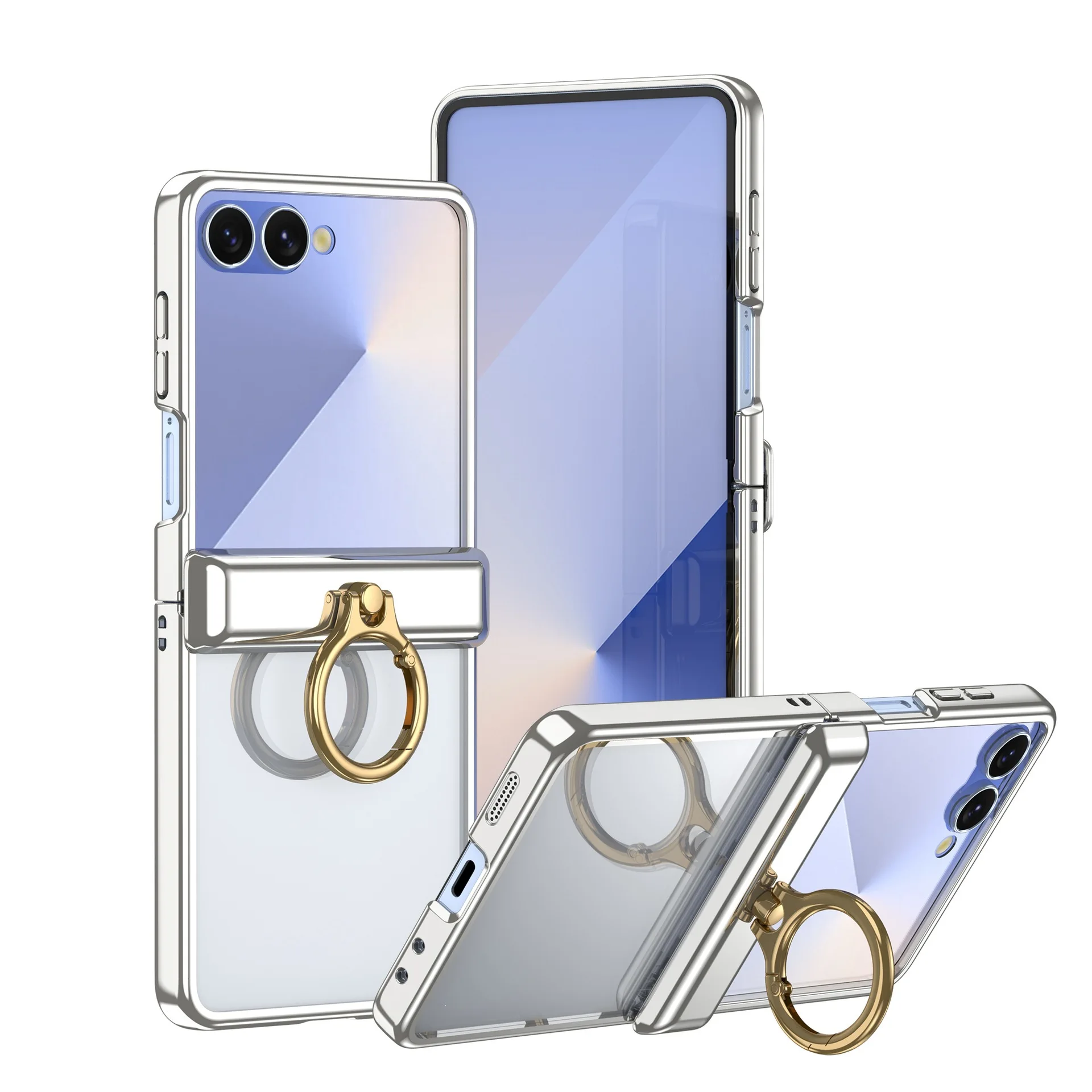 Luxury Ring Stand Airbag Hinge Protection Phone Case - Clear Shockproof Cover