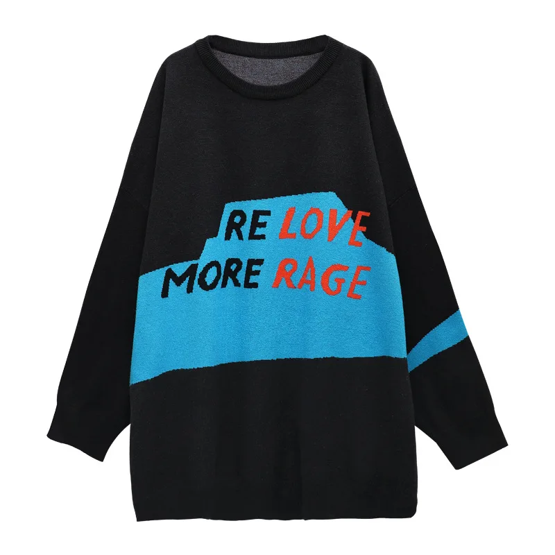 

Loose Oversized Sweaters Women Tops Long Sleeve Warm Spring Autumn Winter Letter Color Patchwork Sweater Casual Outerwear T61280