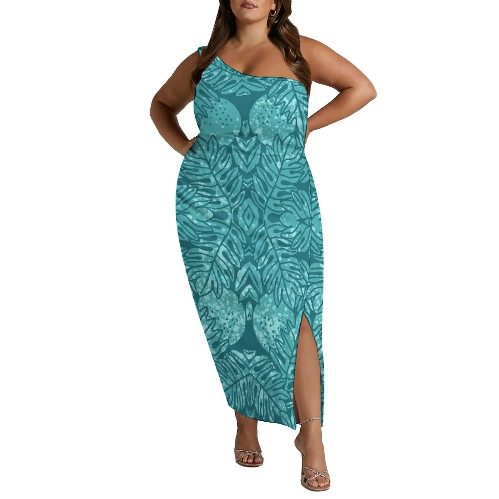 

Customized On Demand Big People Hawaii Design Sexy Dress Pacific Island Art High Quality Sleeveless Off Shoulder Dress