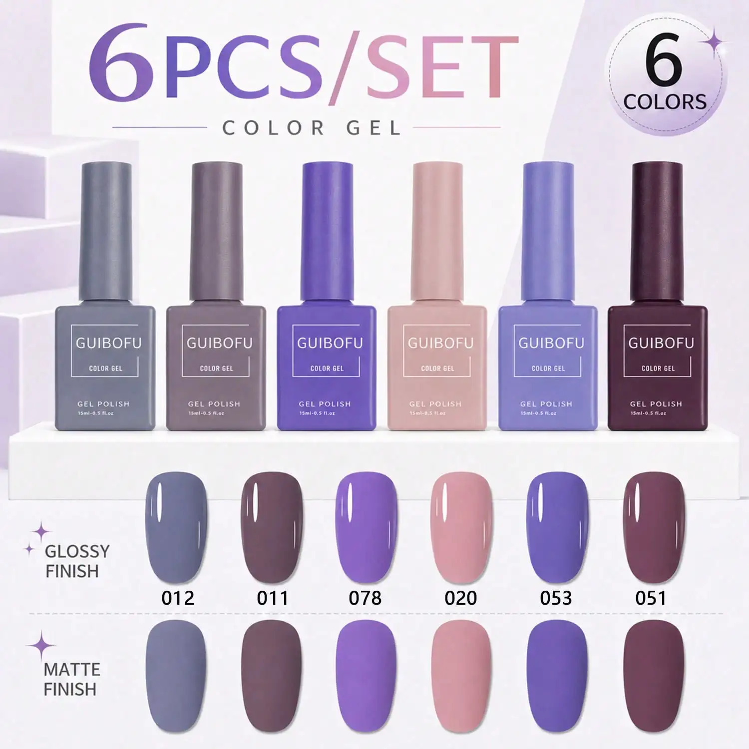 Lavender & Plum Gel Polish Collection - 6-Piece Solid Color Nail Set