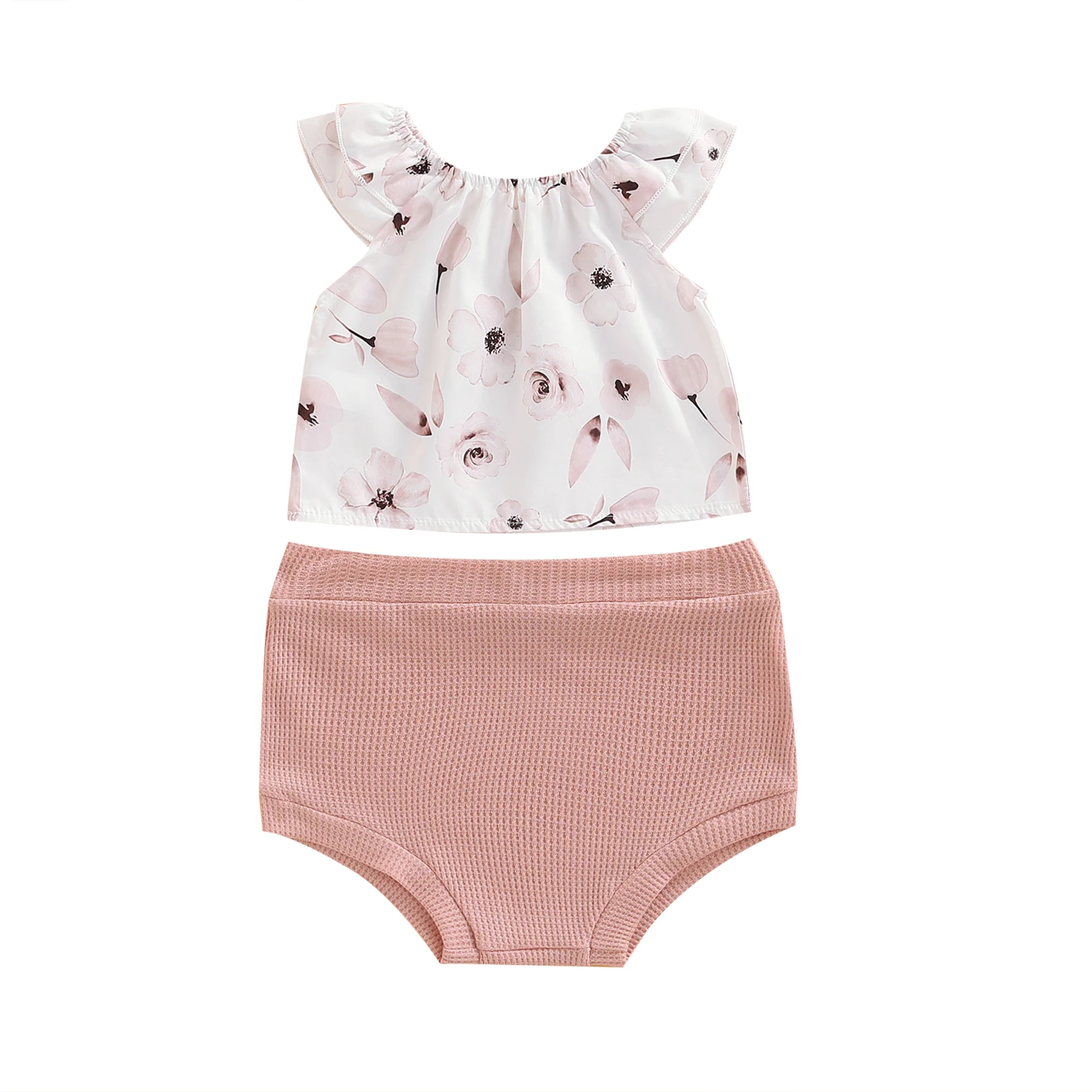 SummerCuteBabyGirlsClothingShortsSetFloralPrintOffShoulder