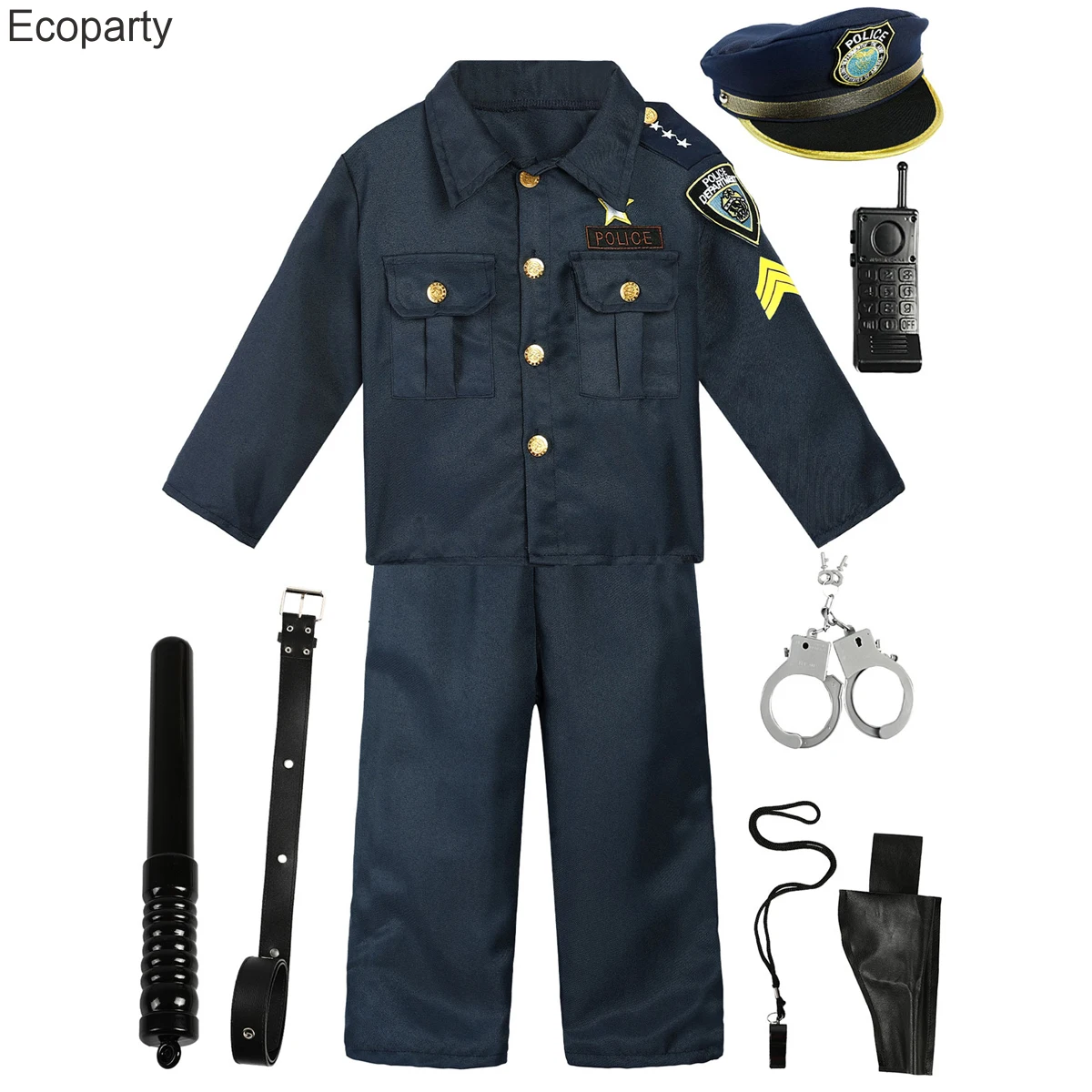 

Kids Boys Girls Police Costume Policeman Uniform Children Cop Fancy Dress Up Set Police Officer Cosplay Clothes Outfits Sets 30