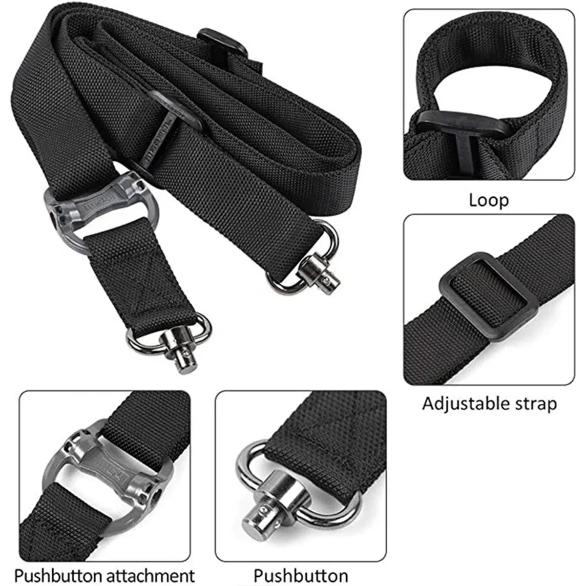 Enhanced Tactical Adjustable Rifle Sling with QD Metal Strap Swivel, Durable Nylon - 2-Point Multi-Mission Release
