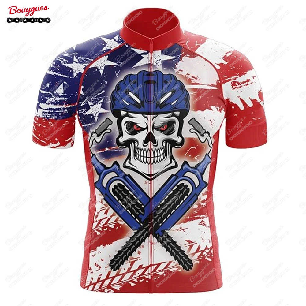 thumbnail image 1 of 17 SKULL Camiseta de ciclismo para hombre, camiseta de ciclismo de montaña, ropa de ciclismo de carretera, blusa de manga corta de verano para ciclistas, 1 of 5