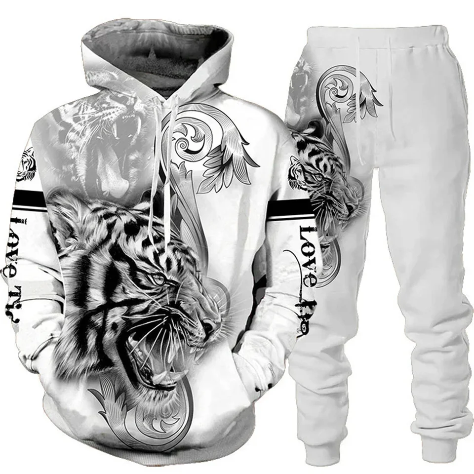 Men's Lion & Tiger 3D Printed Hoodie - Unisex Zip-Up Sweatshirt, Casual Pullover With Bold Animal Graphics