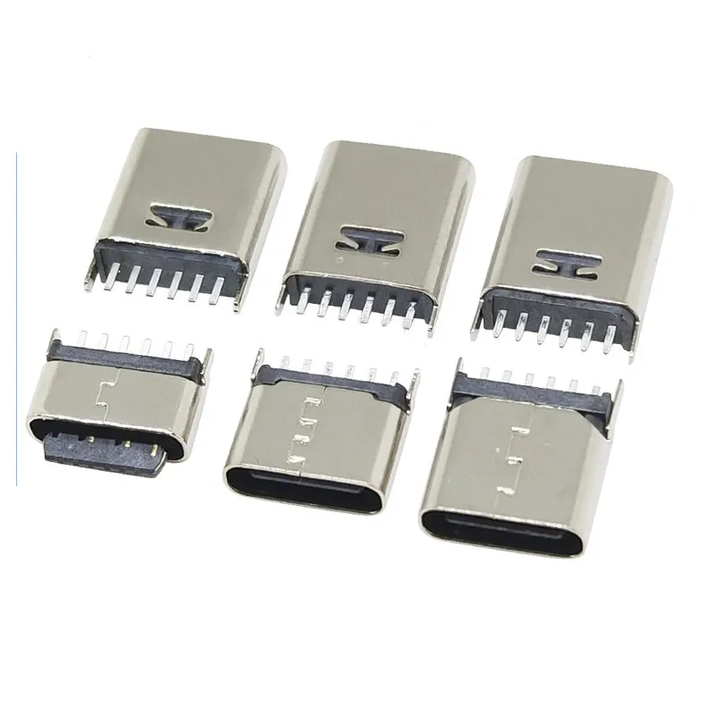

10PCS TYPE-C Female 6P Vertical Socket 5/6.9/9.3/10.0/10.5MM In-line USB 180-Degree DIP