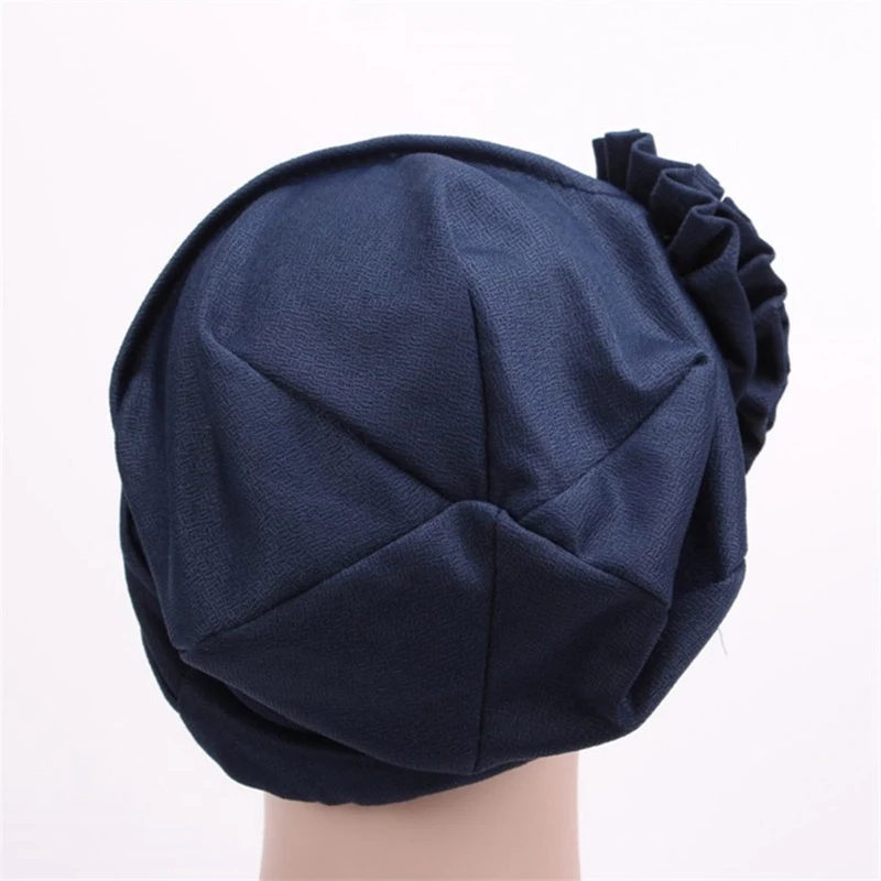 Women Big Flower Turban Cotton Cancer Beanie Bonnet Inner Hijabs Cap Hair Loss Chemo Hat Elastic Head Cap Muslim Indian Hat 6