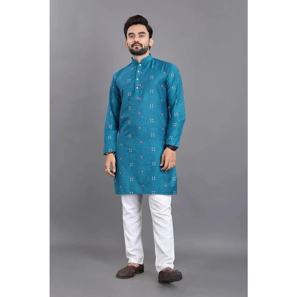 Stehkragen Muslimisches Hemd Herrenkleidung Folk Kaftan Musulman Kurta Indische islamische Kleidung Nationaler bedruckter nationaler Stil – Detail 9