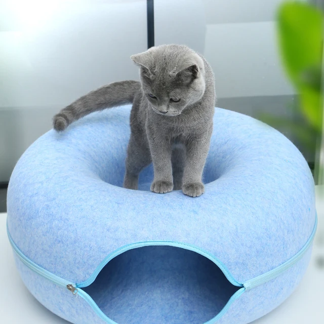 Donut Cat Bed Pet Cat Interactive Game Toy Cat Bed Dual-use Tunnel Bed with Felt Toy Gift for Small Kitten Rabbit 5