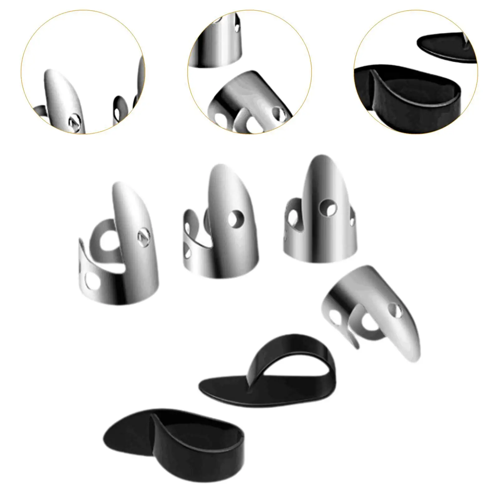 6 Pieces Finger Thumb Picks Set Stainless Steel Finger Picks and Thumb for Guitar Stringed Instruments Ukulele Banjo Harp