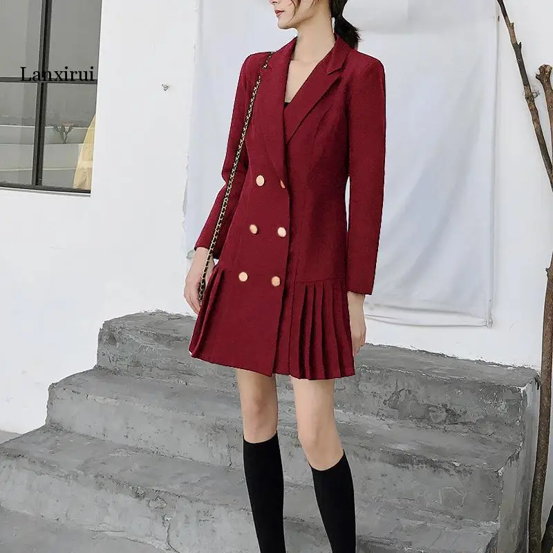 

Женское двубортное платье-блейзер с длинным рукавом