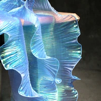 1 Yard Blue Lace Fabric Pleated Mermaid Effect Laser Neon Luster For Women Dress 15CM Wide 3