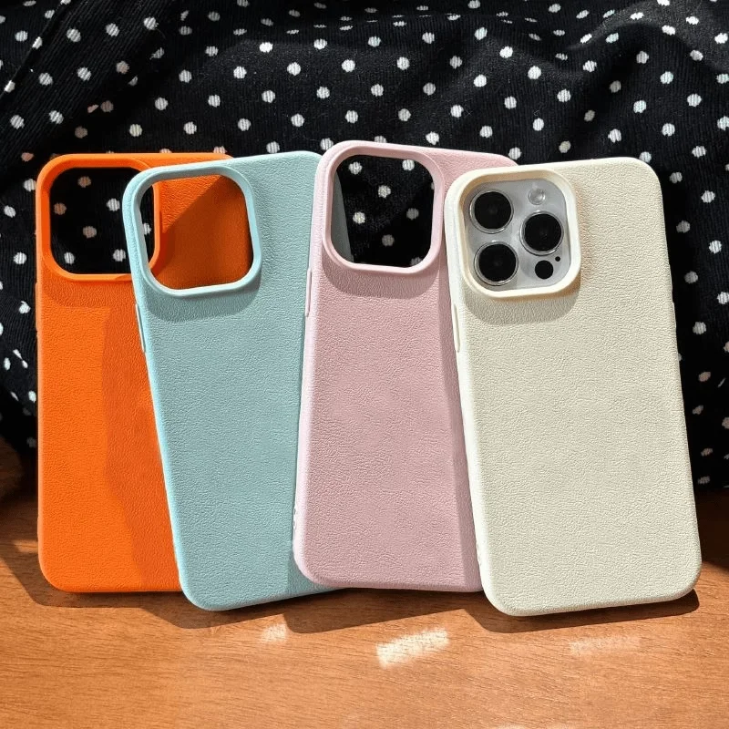 Luxury Lichee Pattern Leather Case - Candy Solid Color Slim Cover