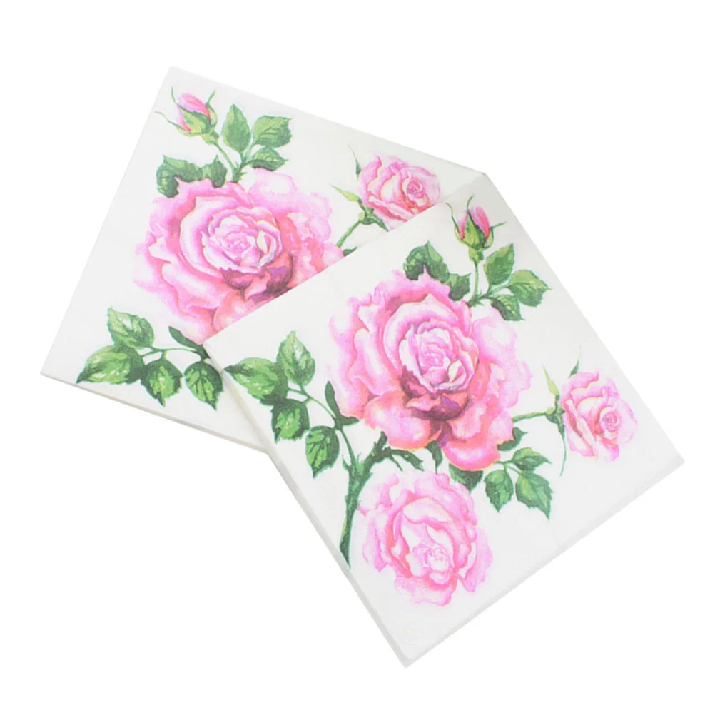 20 Sheets Decoupage Napkins Paper Tissue Disposable Decorative Rose Printed Floral Flowers Decoration