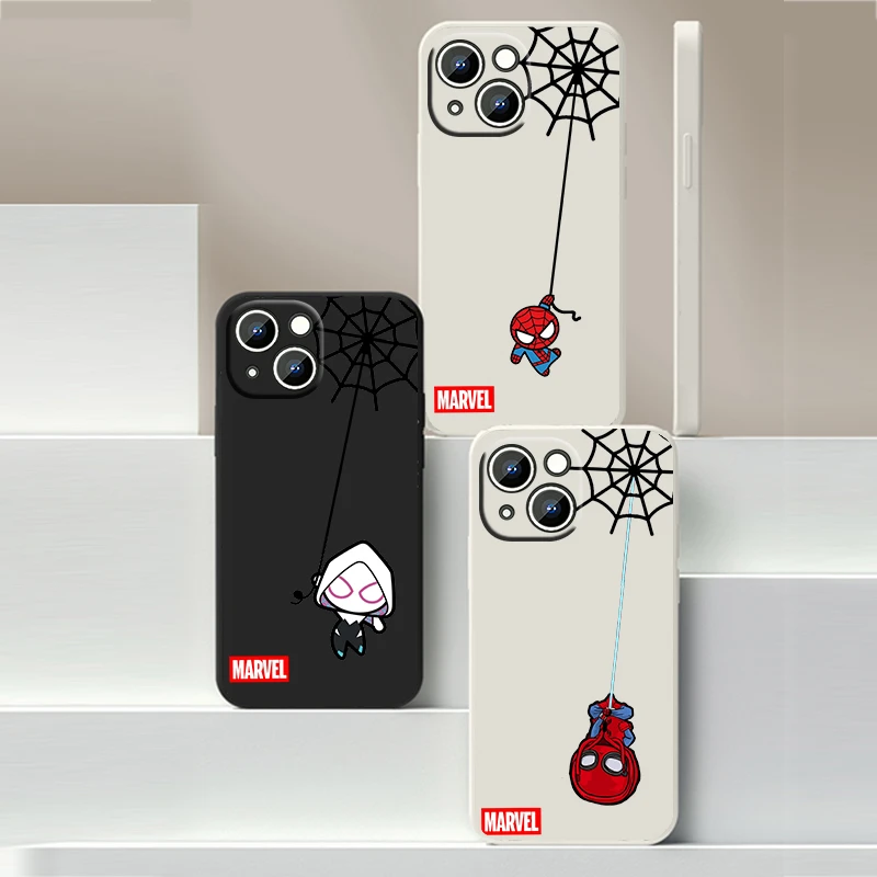 Marvel Cartoon Spiderman Logo Liquid Silicone Soft Phone Case For Apple iPhone 13 12 mini 11 8 7 6 XS X XR SE 2020 Pro Max Plus apple iphone 13 pro max case