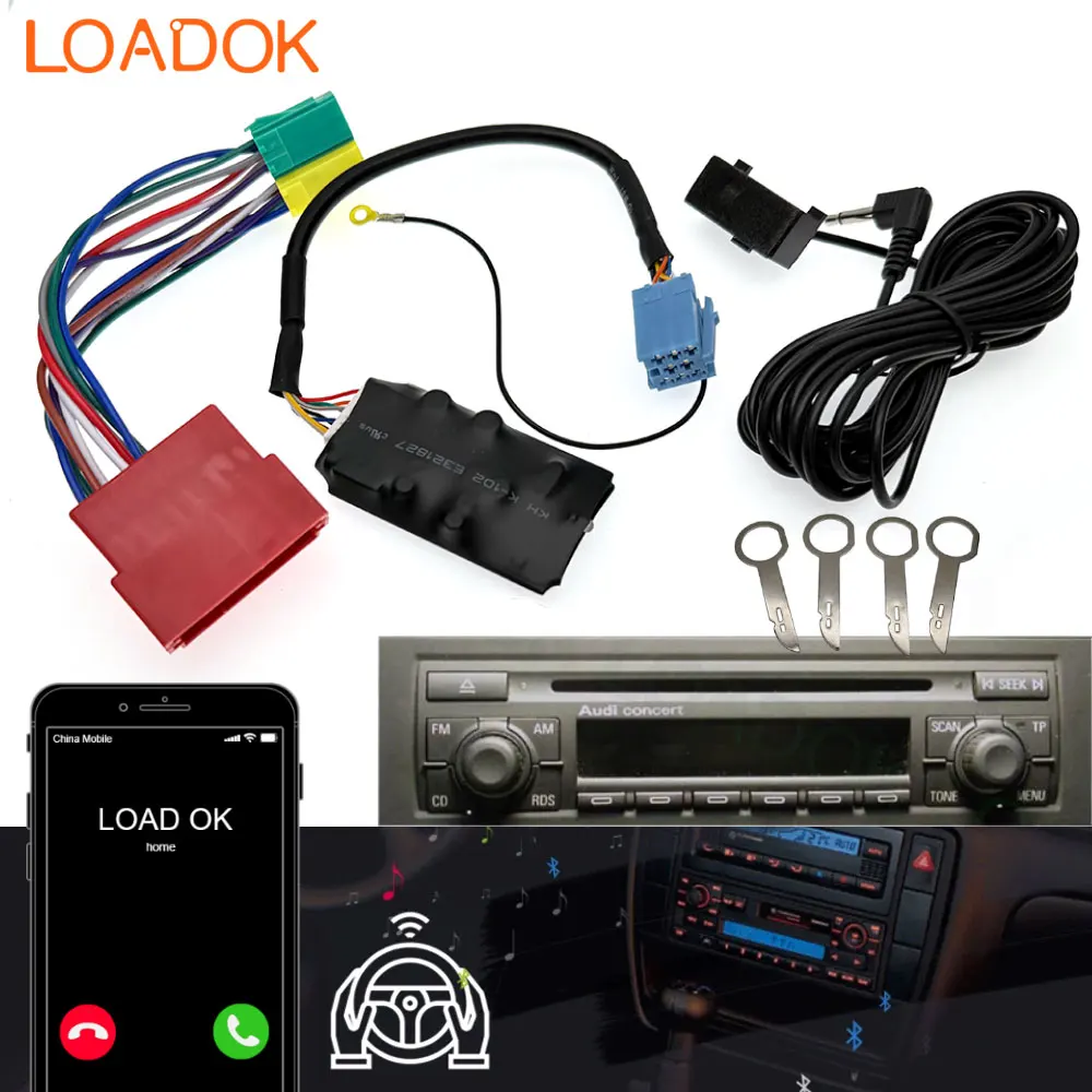 Car Bluetooth 5.0 AUX Handsfree 8 Pin Adapter A2DP Music Audio Cable For Audi A3 8L 8P A4 B5-B7 A6 4B A8 4D Quadlock