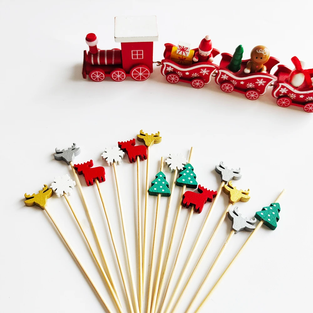 100 stücke Weihnachten Einweg Bambus Spieß Weihnachten Party Gabeln Dessert Salat Sticks Dekor Essen Picks Weihnachten 2025 Dekoration – Detail 10