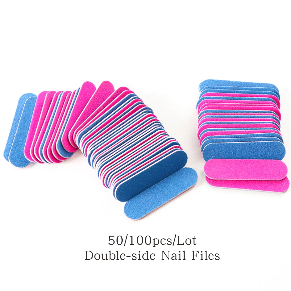 50/100pcs 양면 네일 파일 미니 우드 샌딩 버퍼 블록 젤 폴란드어 매니큐어 페디큐어 살롱 네일 아트 도구 세트