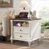 24'' Farmhouse End Table w/4 Solid Wood Feet, Large 2 Drawers Wide Sofa Side Table with Charging Station, Tall Rustic Wood 1