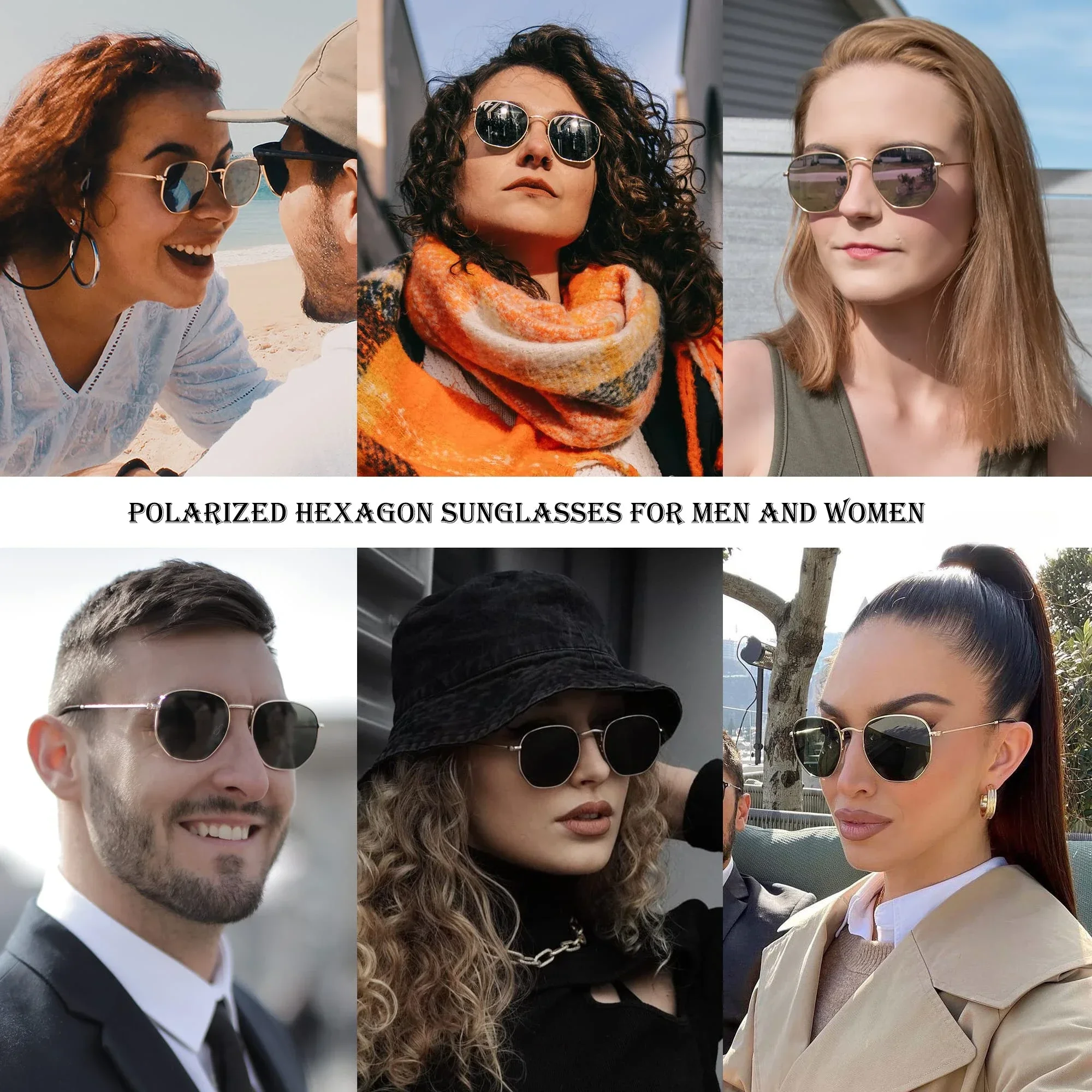Classic Polarized Hexagon Sunglasses for Women Men Polygon Sunnies Square Metal Frame 2