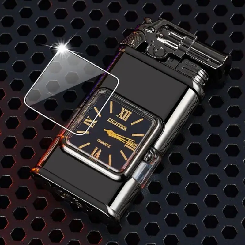 Windproof Lighter Vintage Watch Bezel Jet Dual Flame Torch Inflatable Gas Lighter Metal Quartz Dial Watch NO Gas