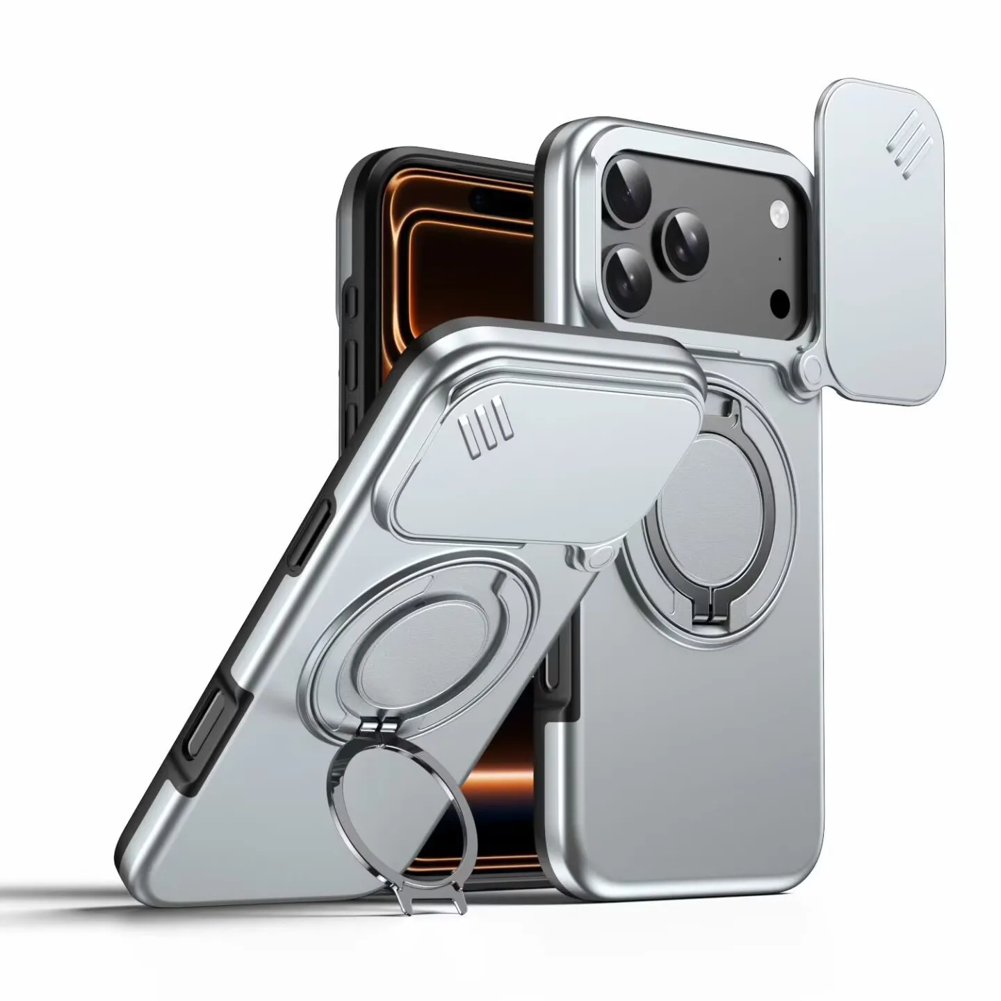Heavy Duty Rugged Armor Magnetic Bracket Case with Slide Camera Protection