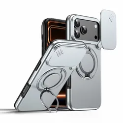 Heavy Duty Rugged Armor Magnetic Bracket Case with Slide Camera Protection for iPhone 17 Pro Max (Gray)
