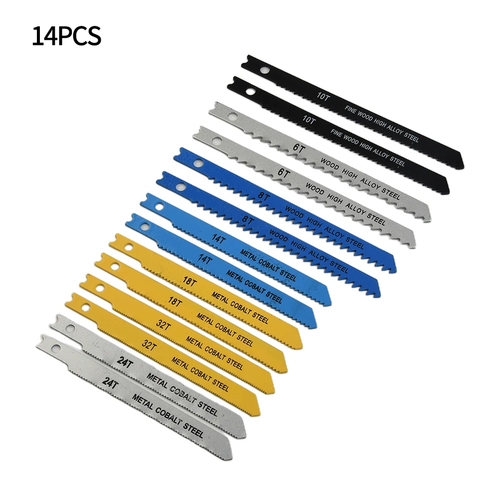 

Power Tool Parts 14pcs Assorted U Fitting Jigsaw Blades Set Metal Plastic Wood Cobalt Steel& High Alloy Steel For Black & Decker