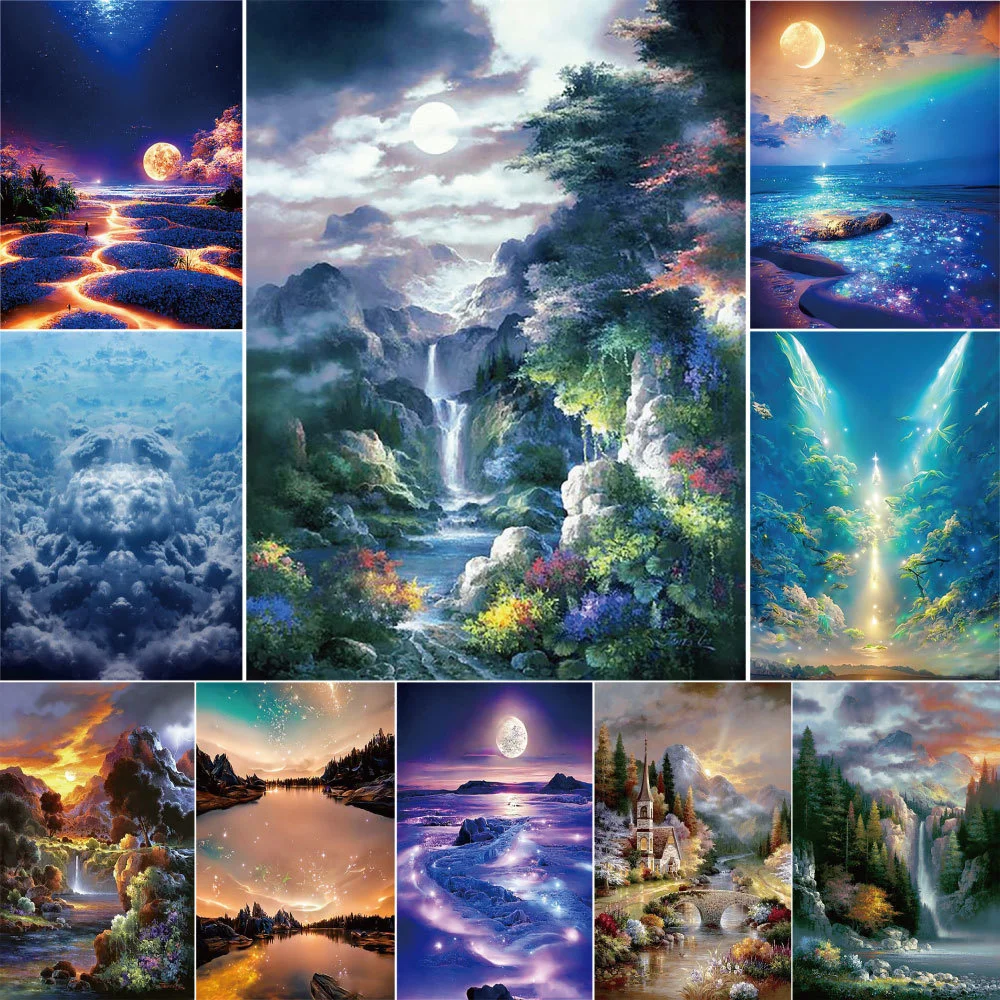 LandscapeNaturePrintedCanvasCrossStitchFullKitDIYEmbroidery