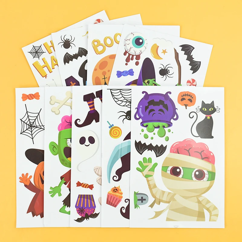 9Pcs Halloween Wall Stickers Cartoon Witch Pumpkin Mummy Waterproof Window Stickers For Halloween Party Home Bar Wall Decal
