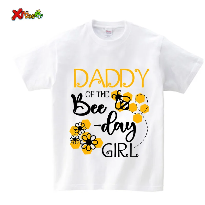 Birthday Girls T Shirt Family Matching Clothes Gift Cartoon Honeybee Printing Shirt Custom Name T-shirt Give Away Kids Stickers 5