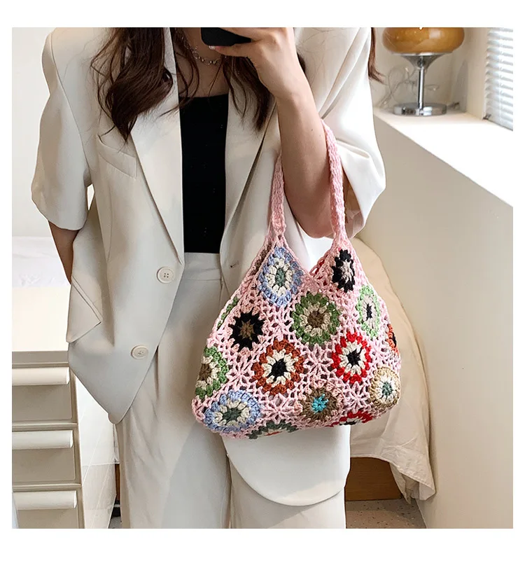 New 2023 Storage Bag Tote Bag Floral Crochet Large Capacity