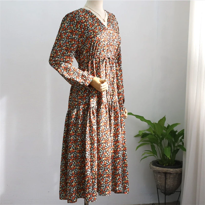 

Party Dress 2022 Shegifts Women Autumn Long Sleeve Pullover Foral Sundress Bohemian V-neck Waist Swing Evening Dress Femininas