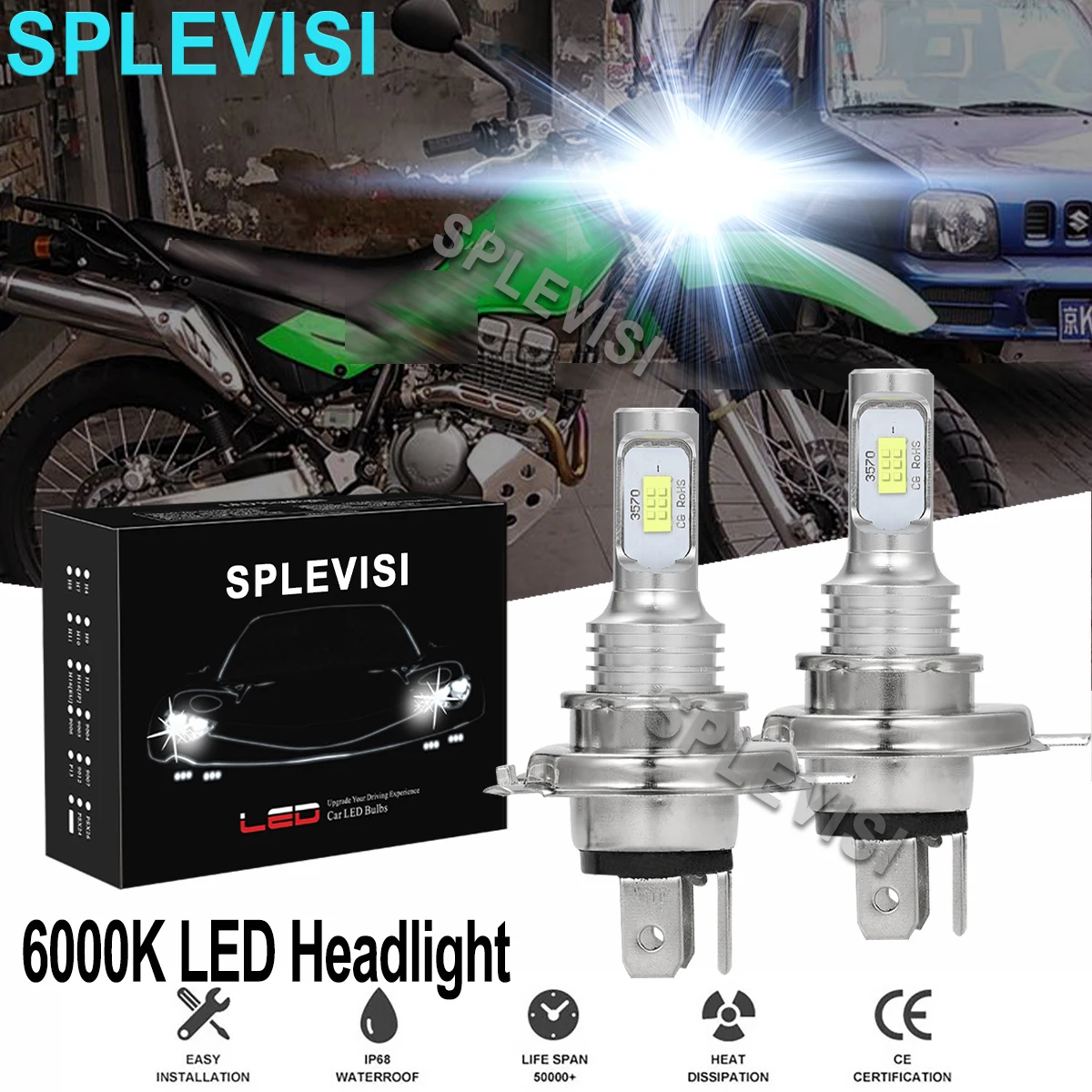 

2x70W Pure White LED Motorcycle Headlight For Kawasaki Super Sherpa 250 2000 2001-2003 2009 2010 Versys-X 300 2017 2018 led moto