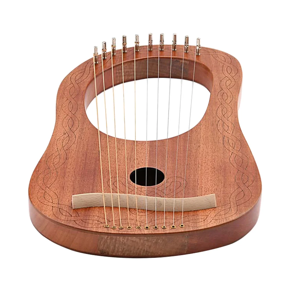 Portable Small Wooden Lyre Harp 10 String Musical Instrument for Music Prime Engraved Nanyangqin Harp Kit Tuning