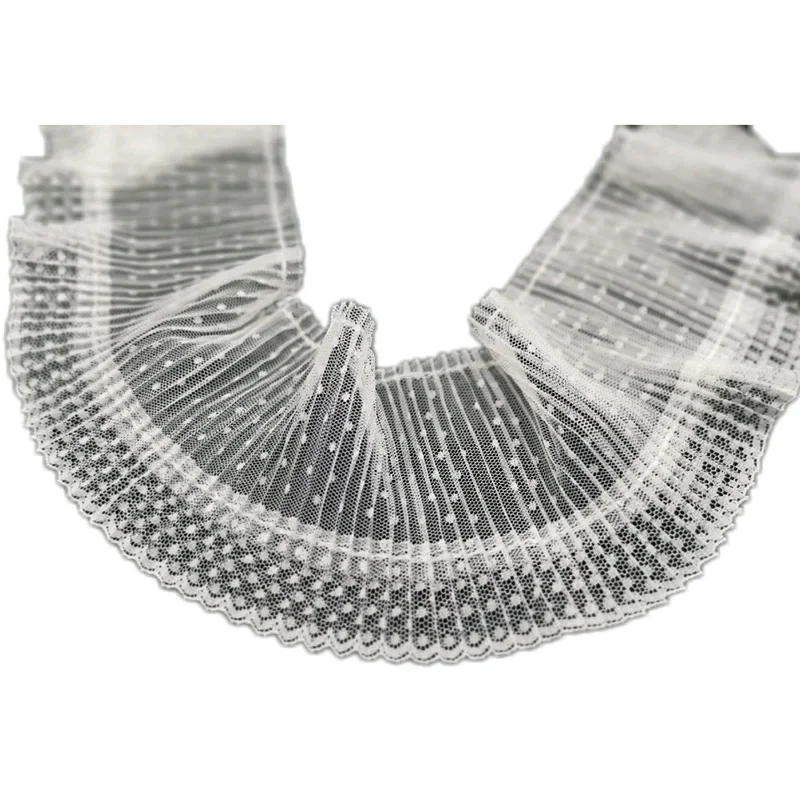 Lace Ribbon 10CM Wide Embroidered Pleated Mesh Elastic Ruffle Trim Collar Cuffs DIY Sewing Decor