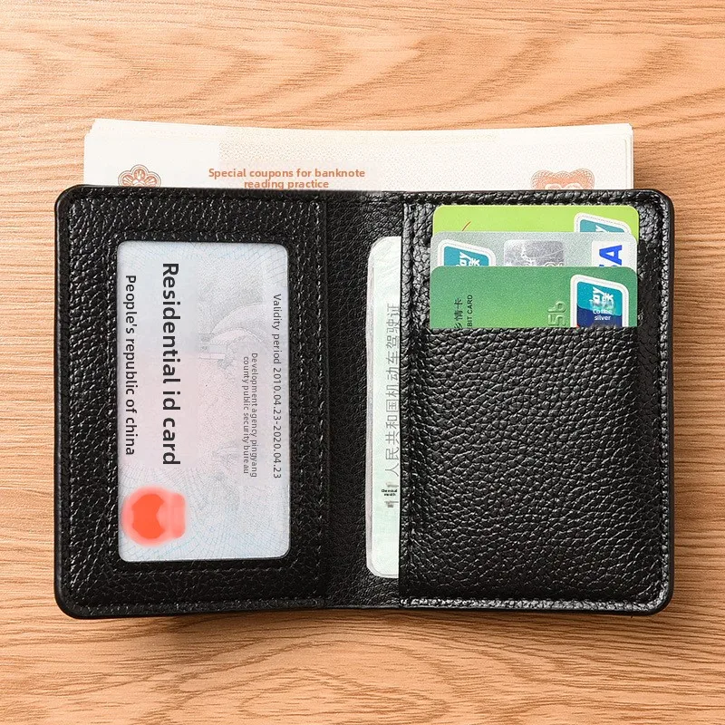 Men's Japanese ultra-thin lychee patterned wallet short vertical student fashion Korean version youth minimalist card bag