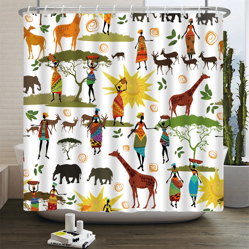 

African Indian Bohemian style Shower Curtains Bathroom Bathtub Decoration Print Waterproof Bath Curtain Home Decor with Hooks