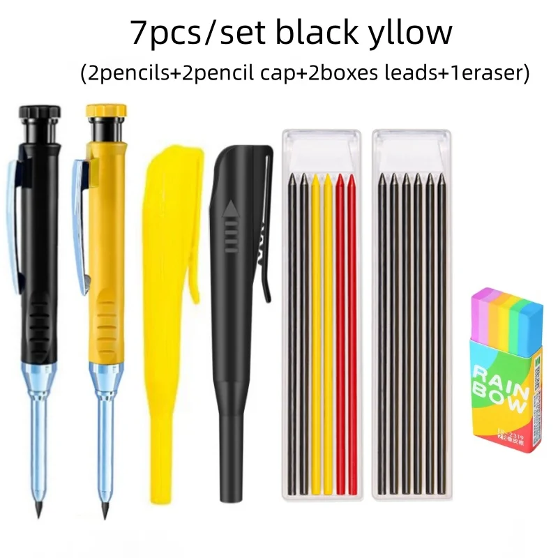 Extendable Deep Hole Marker Carpenter Pencil With 6 Refills Built-in