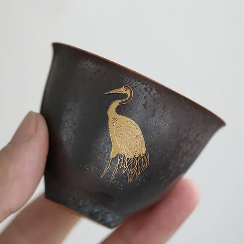 Chinese Vintage Ceramic Teacup Handmade Pottery Tea Bowl Portable Travel Personal Meditation Cup Household Tea Set Master Cups Tea Cup