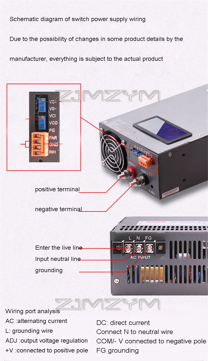 Description Picture 5 of item2000W High Power Switching Power Supply 24V 36V 48V Transformer Constant Voltage Current Digital Display Adjustable 220V/110V