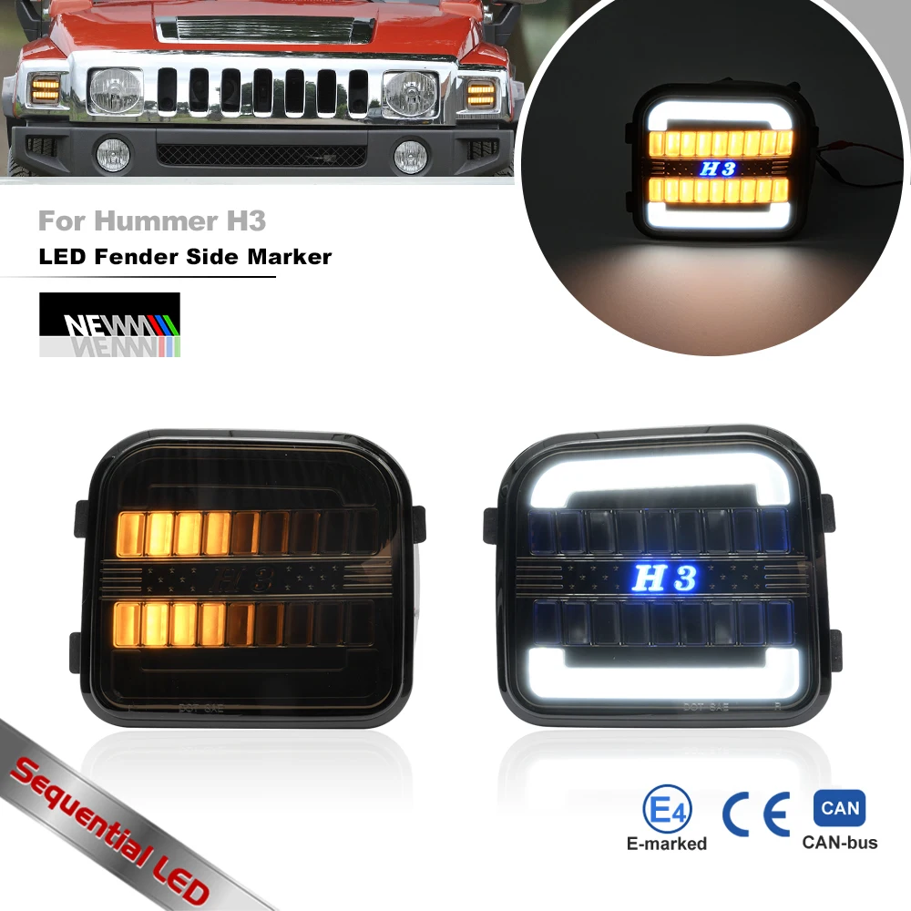 

Smoked 2-in-1 Front LED Driving DRL Parking/Dynamic Turn Signal Blinkers For Hummer H3 2006-2010 H3T 15139187 15139188